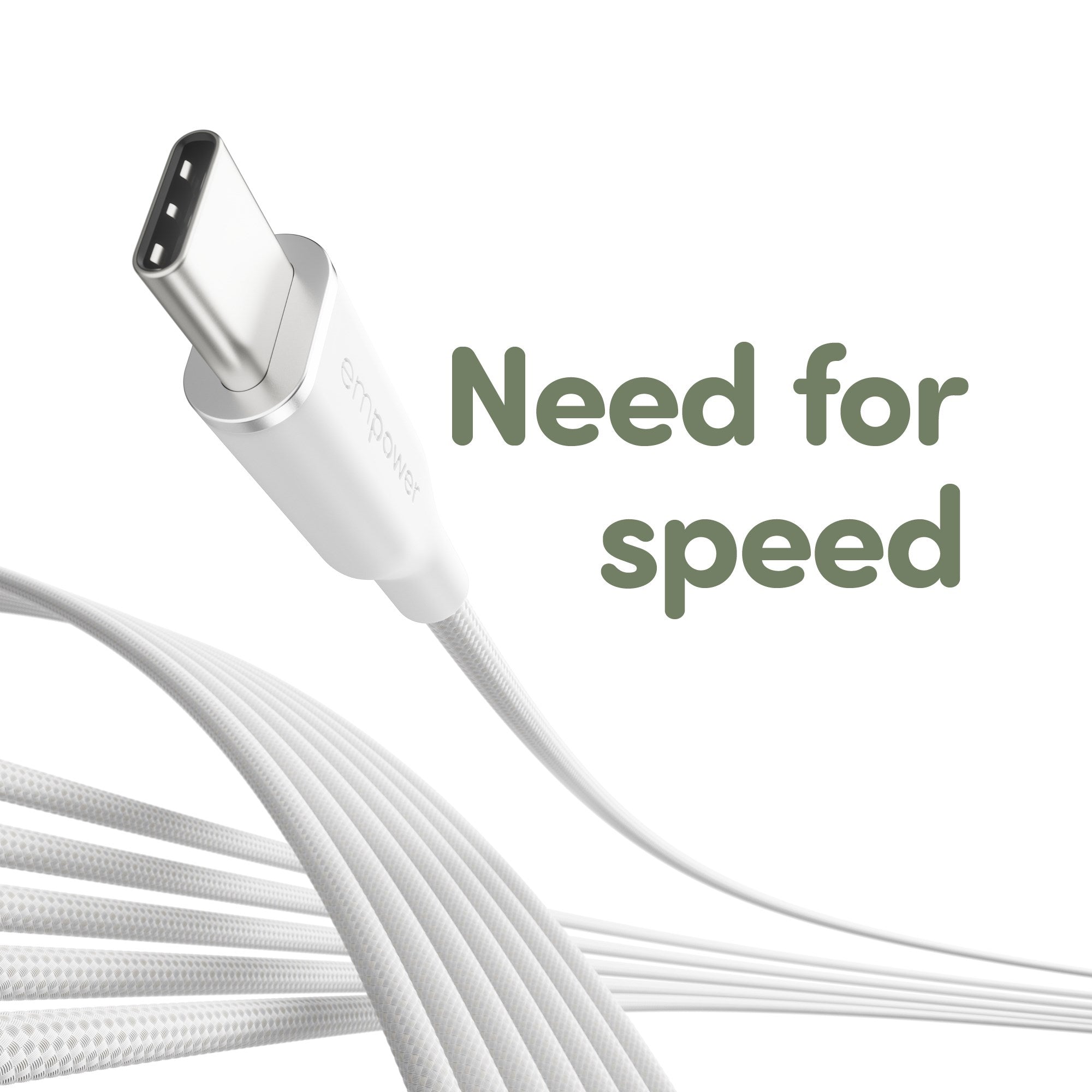 empower by PanzerGlass® Racing 60W USB-C to USB-C Kabel | USB 2.0 | 2M | Silber Weiss
